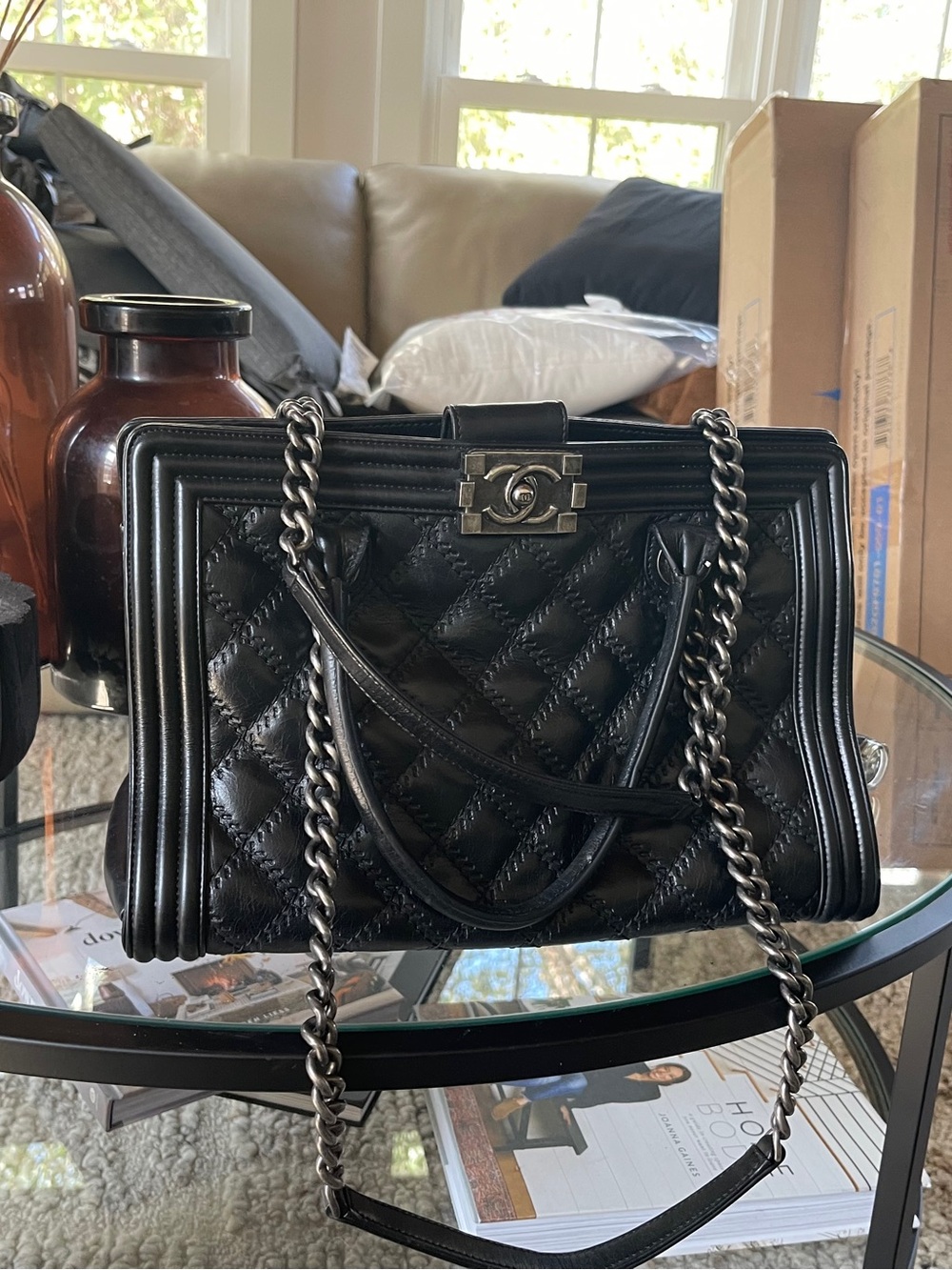 Black Quilted Chain-Handle Women's Shoulder Bag